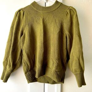 Women Madewell XS Puff Sleeve Sweater Hits at Hip Olive Green
